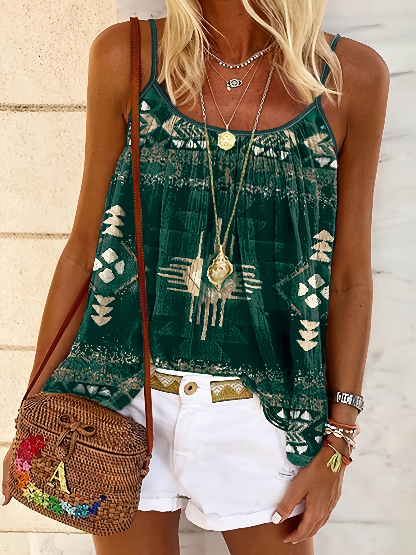 Airi - Ethnic Print Sleeveless Tank Top