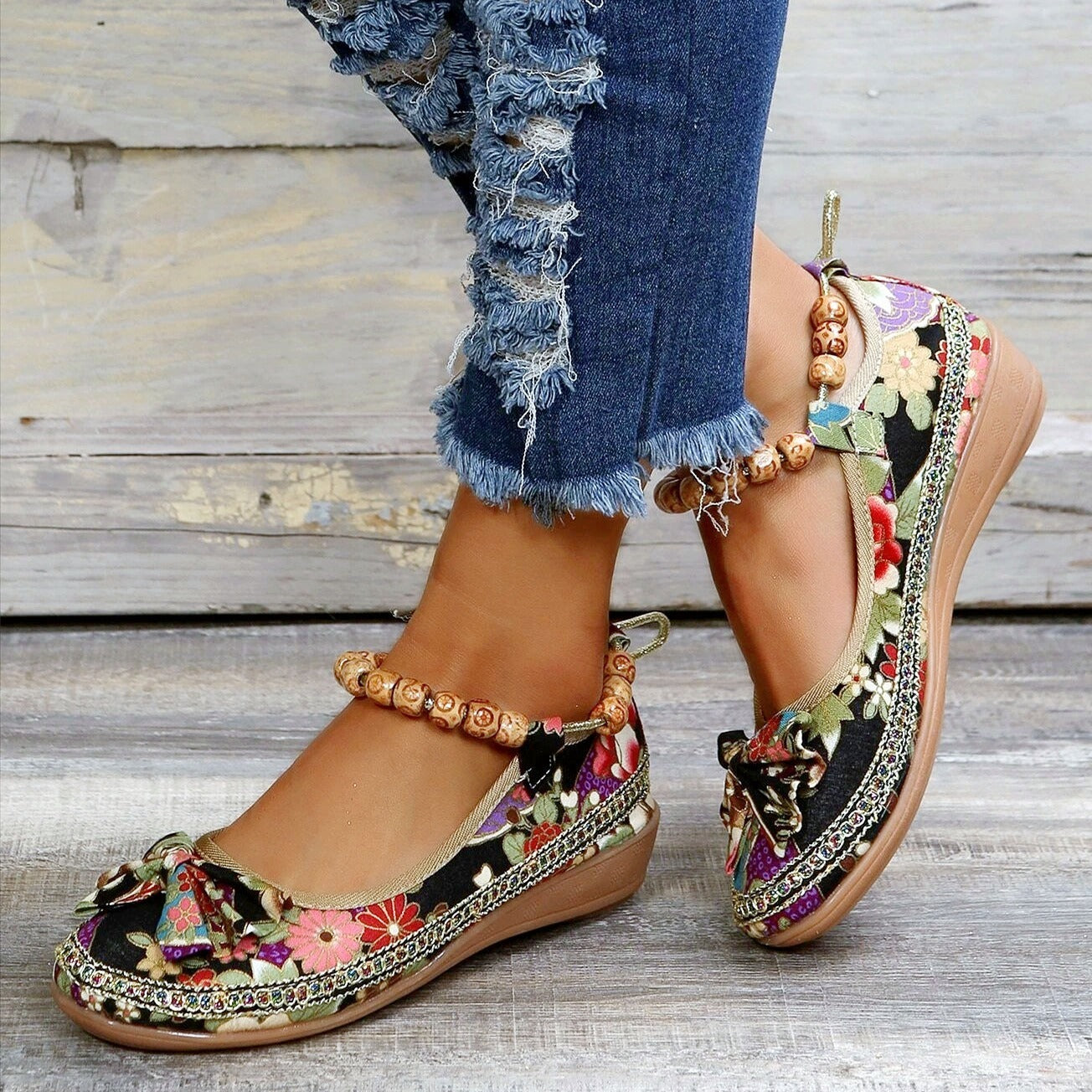 Kana - Floral Print Flat Shoes